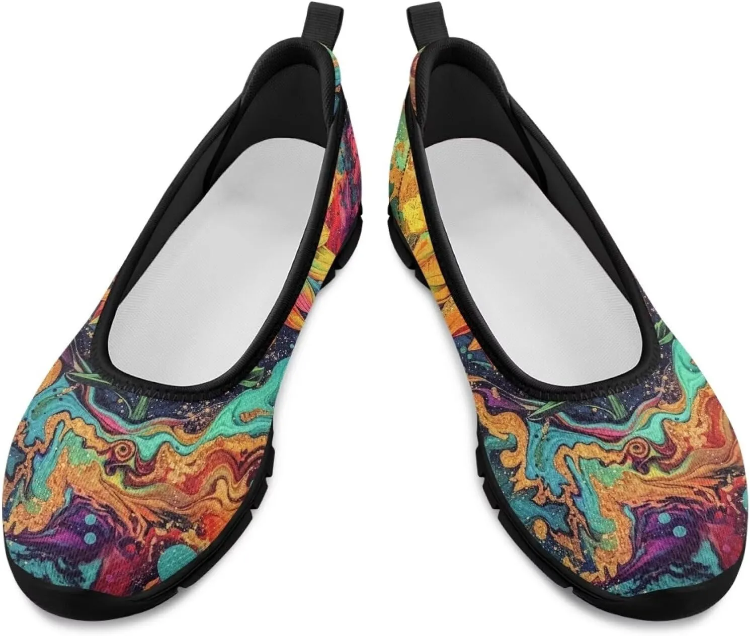 GOSTONG Women's Flats Slip On Go Walk Shoes Comfort Walking Sneakers Mesh Low Arch Casual Party Flat Shoes Black Sole Size 6-11