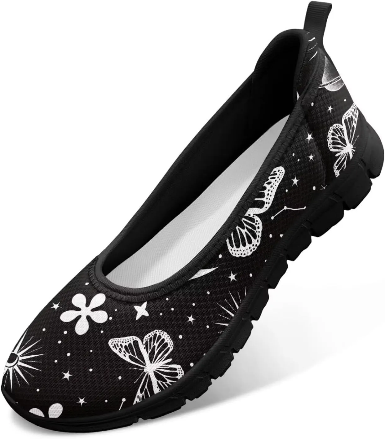 GOSTONG Women's Flats Slip On Go Walk Shoes Comfort Walking Sneakers Mesh Low Arch Casual Party Flat Shoes Black Sole Size 6-11
