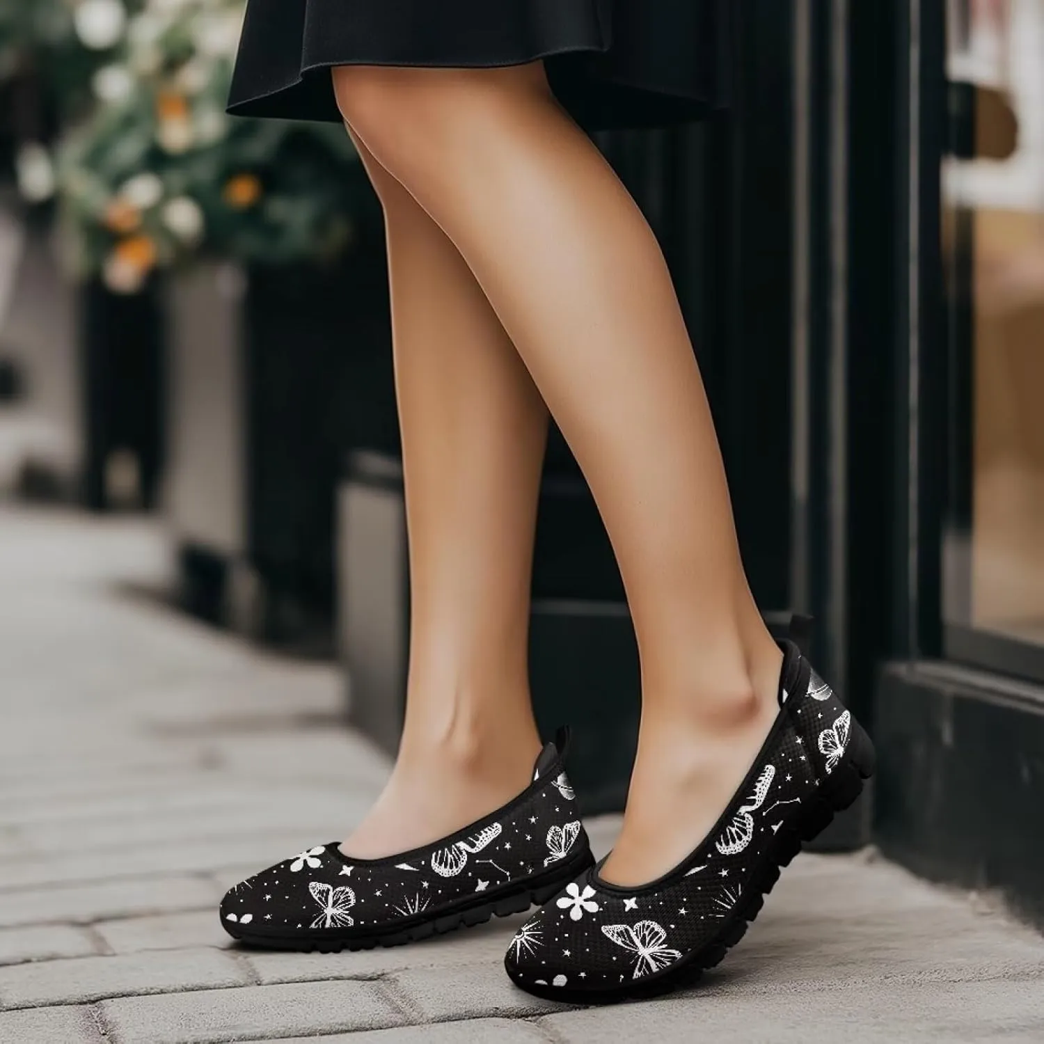GOSTONG Women's Flats Slip On Go Walk Shoes Comfort Walking Sneakers Mesh Low Arch Casual Party Flat Shoes Black Sole Size 6-11