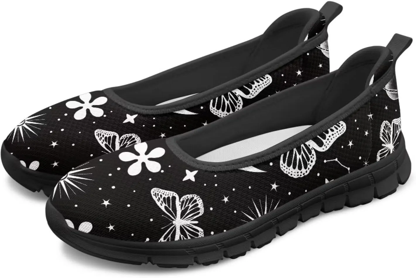 GOSTONG Women's Flats Slip On Go Walk Shoes Comfort Walking Sneakers Mesh Low Arch Casual Party Flat Shoes Black Sole Size 6-11