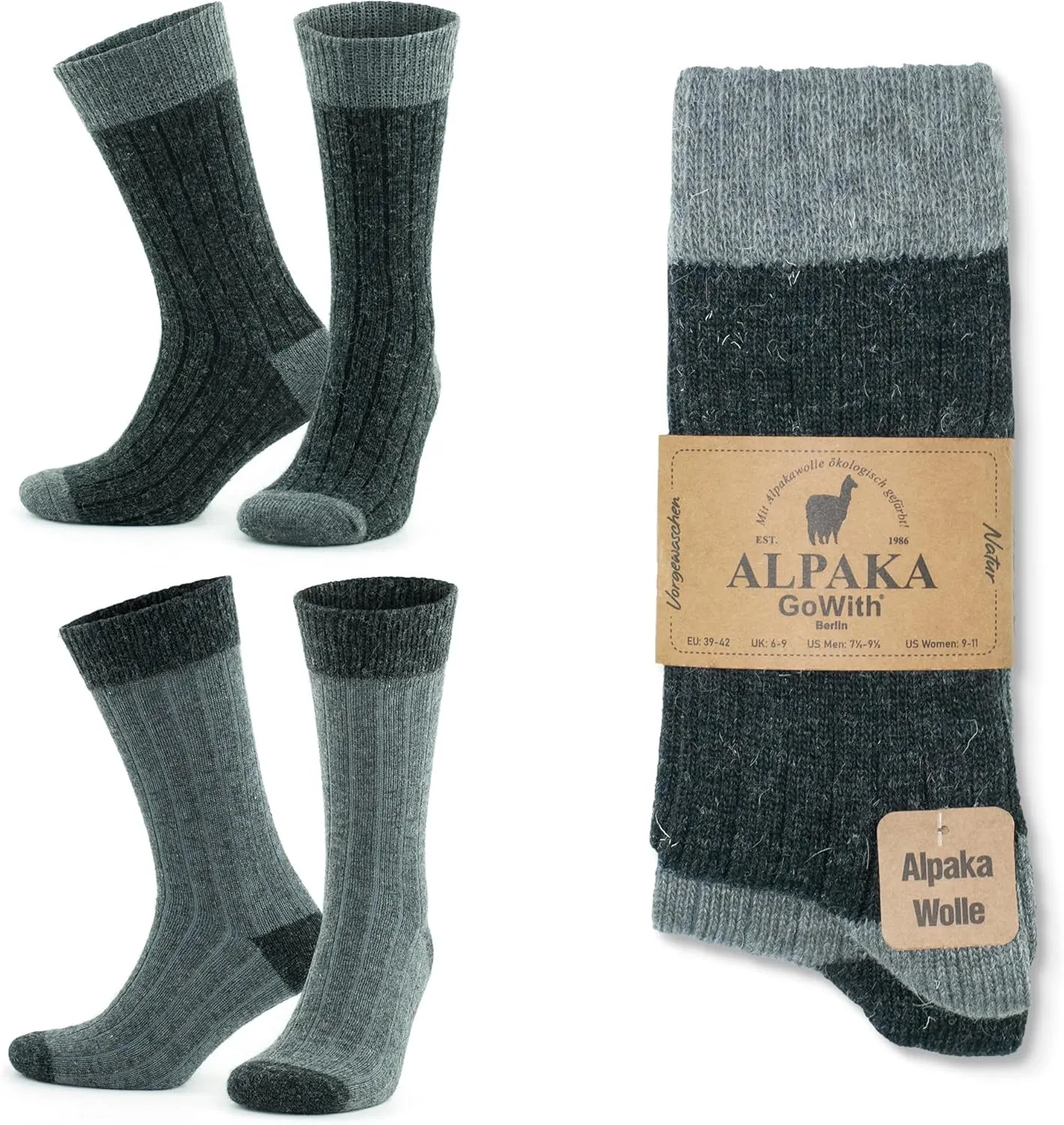 GoWith Alpaca Wool Socks for Men & Women, Alpaca-Merino Blend Warm Cozy Crew Socks, Thermal Regular-Fit Boot Socks