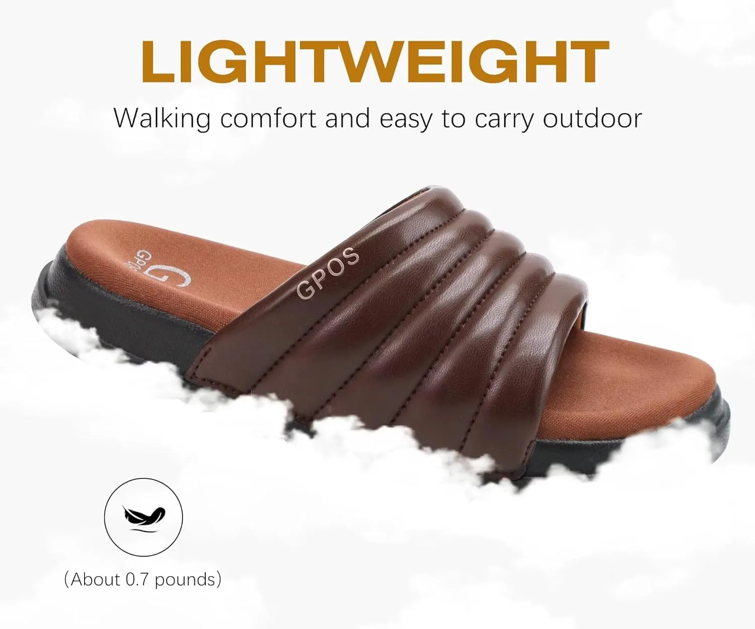 GPOS Womens Slides with Memory Foam Soft Cushioned Cozy House Slippers for Woman Comfy Open Toe Ladies Sandals Leather Slip on Bedroom Shoes Plantar Fasciitis Indoor Outdoor