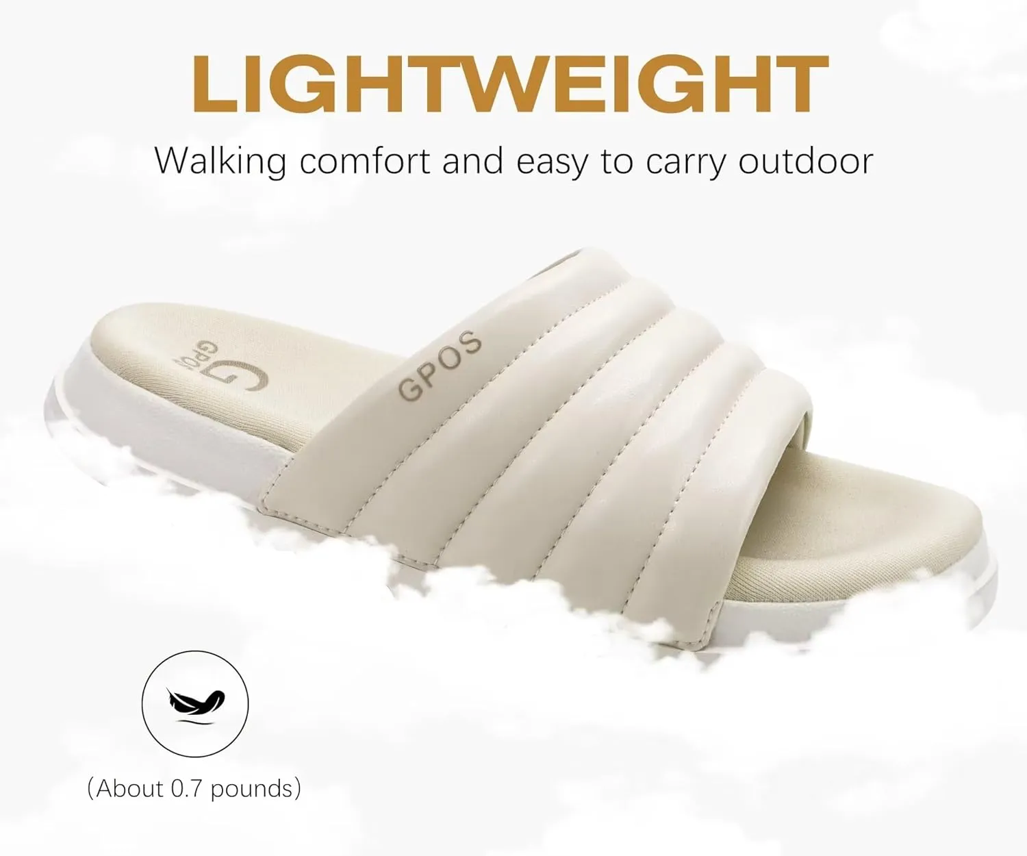 GPOS Womens Slides with Memory Foam Soft Cushioned Cozy House Slippers for Woman Comfy Open Toe Ladies Sandals Leather Slip on Bedroom Shoes Plantar Fasciitis Indoor Outdoor