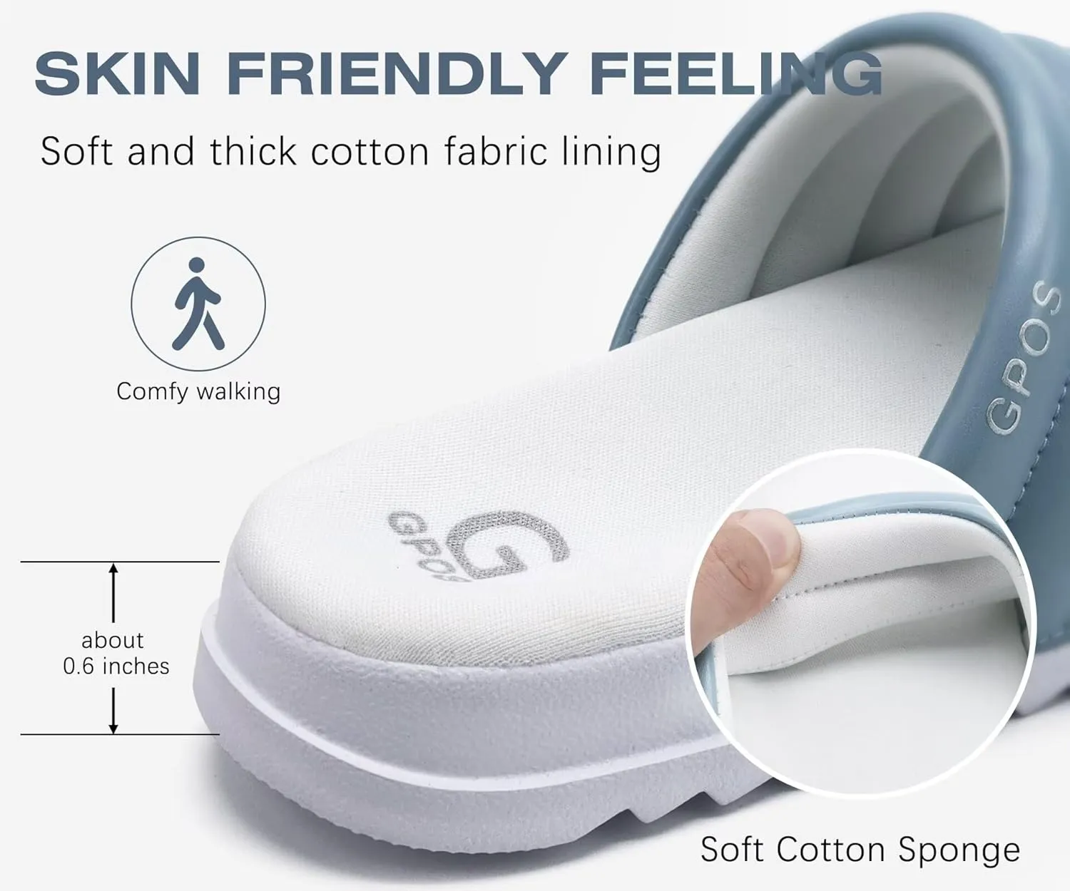 GPOS Womens Slides with Memory Foam Soft Cushioned Cozy House Slippers for Woman Comfy Open Toe Ladies Sandals Leather Slip on Bedroom Shoes Plantar Fasciitis Indoor Outdoor
