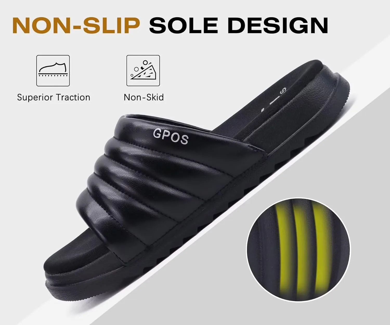 GPOS Womens Slides with Memory Foam Soft Cushioned Cozy House Slippers for Woman Comfy Open Toe Ladies Sandals Leather Slip on Bedroom Shoes Plantar Fasciitis Indoor Outdoor