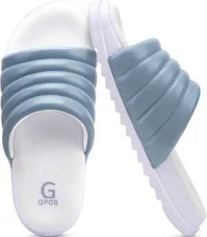 GPOS Womens Slides with Memory Foam Soft Cushioned Cozy House Slippers for Woman Comfy Open Toe Ladies Sandals Leather Slip on Bedroom Shoes Plantar Fasciitis Indoor Outdoor