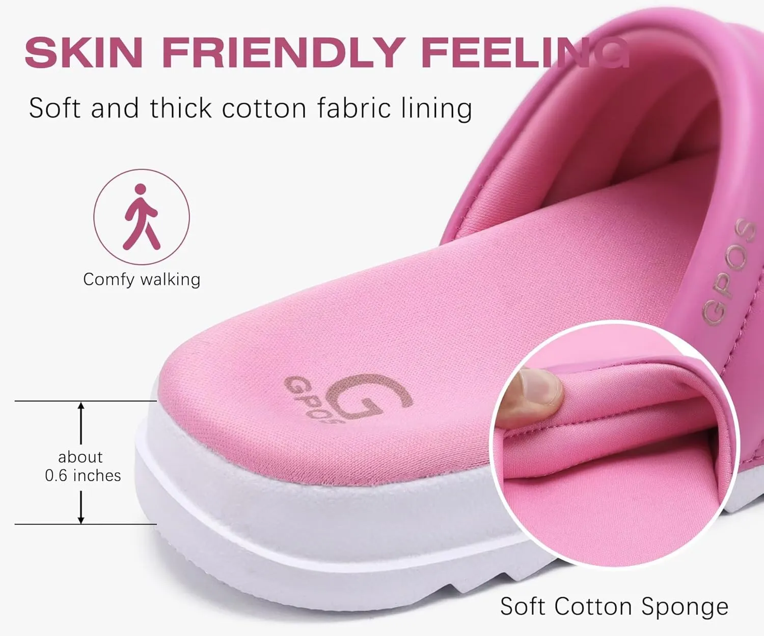 GPOS Womens Slides with Memory Foam Soft Cushioned Cozy House Slippers for Woman Comfy Open Toe Ladies Sandals Leather Slip on Bedroom Shoes Plantar Fasciitis Indoor Outdoor