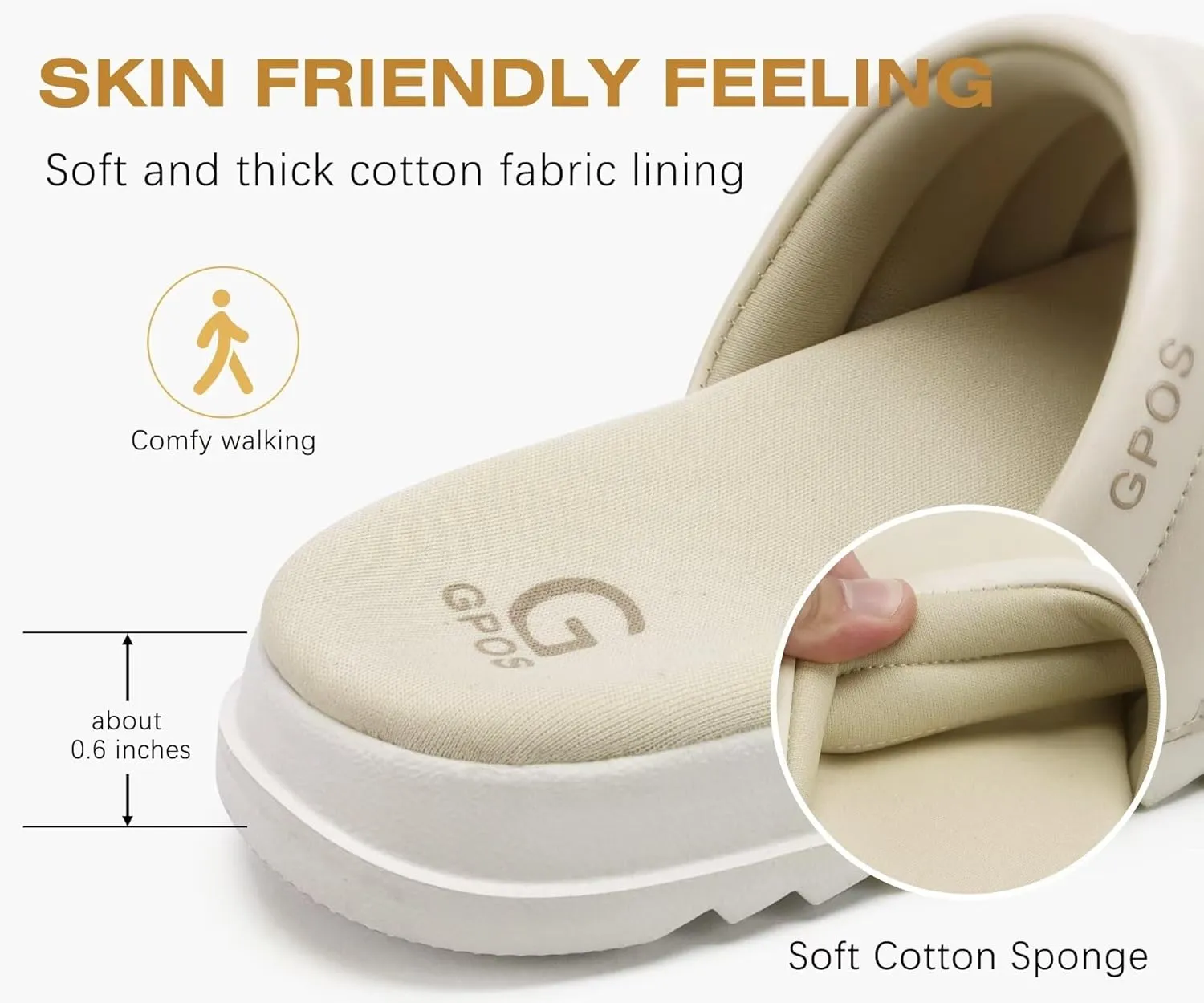GPOS Womens Slides with Memory Foam Soft Cushioned Cozy House Slippers for Woman Comfy Open Toe Ladies Sandals Leather Slip on Bedroom Shoes Plantar Fasciitis Indoor Outdoor