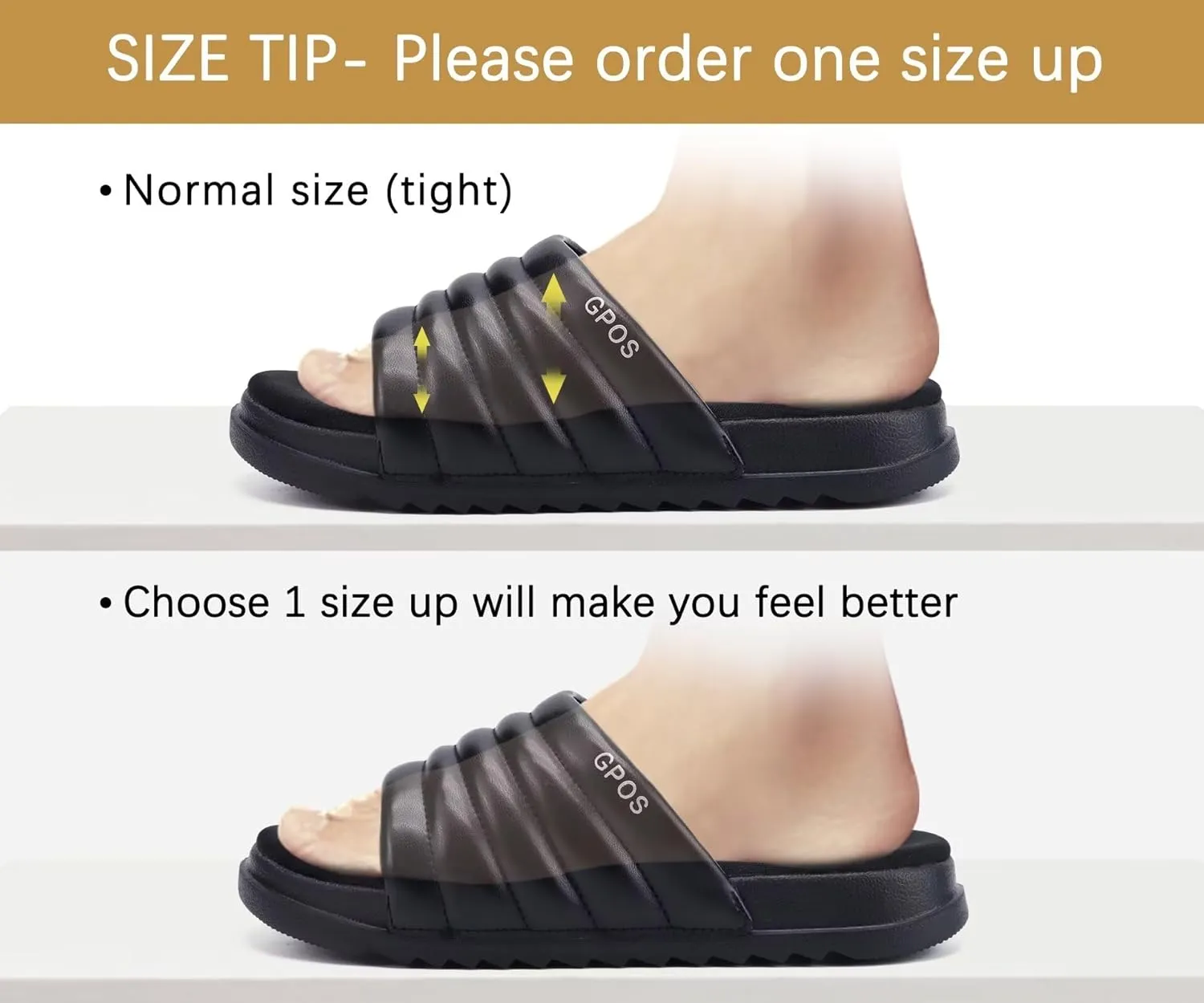 GPOS Womens Slides with Memory Foam Soft Cushioned Cozy House Slippers for Woman Comfy Open Toe Ladies Sandals Leather Slip on Bedroom Shoes Plantar Fasciitis Indoor Outdoor