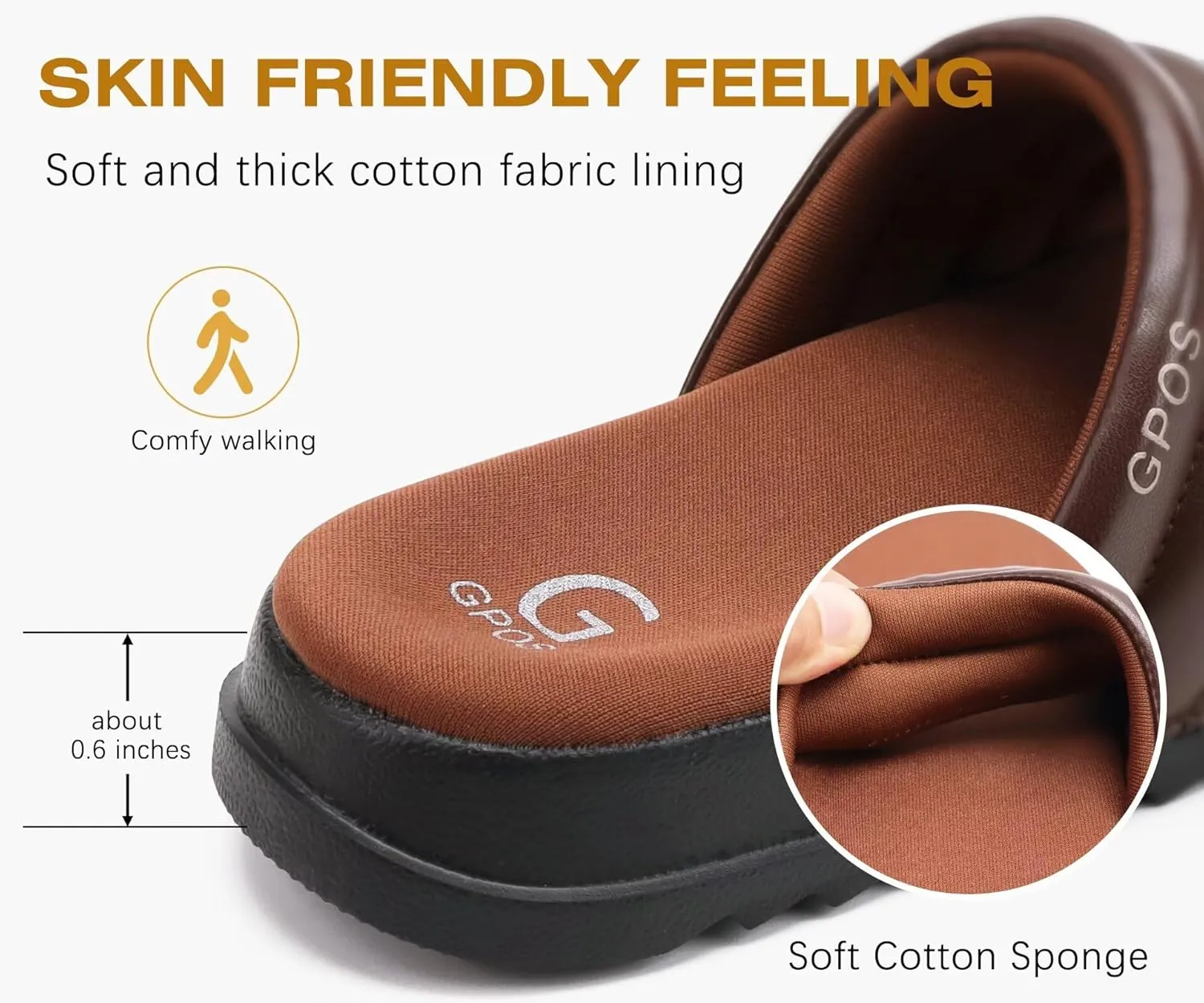 GPOS Womens Slides with Memory Foam Soft Cushioned Cozy House Slippers for Woman Comfy Open Toe Ladies Sandals Leather Slip on Bedroom Shoes Plantar Fasciitis Indoor Outdoor