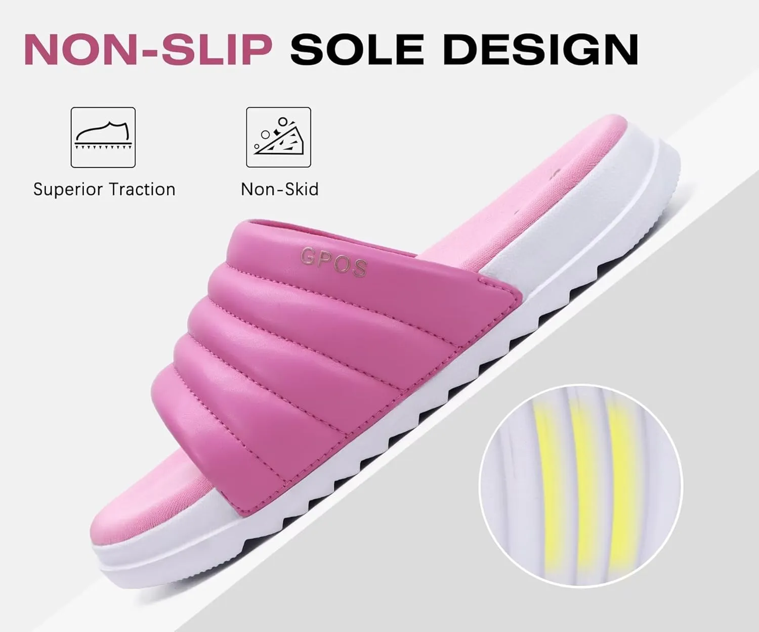 GPOS Womens Slides with Memory Foam Soft Cushioned Cozy House Slippers for Woman Comfy Open Toe Ladies Sandals Leather Slip on Bedroom Shoes Plantar Fasciitis Indoor Outdoor
