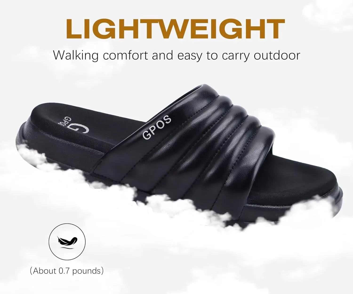 GPOS Womens Slides with Memory Foam Soft Cushioned Cozy House Slippers for Woman Comfy Open Toe Ladies Sandals Leather Slip on Bedroom Shoes Plantar Fasciitis Indoor Outdoor