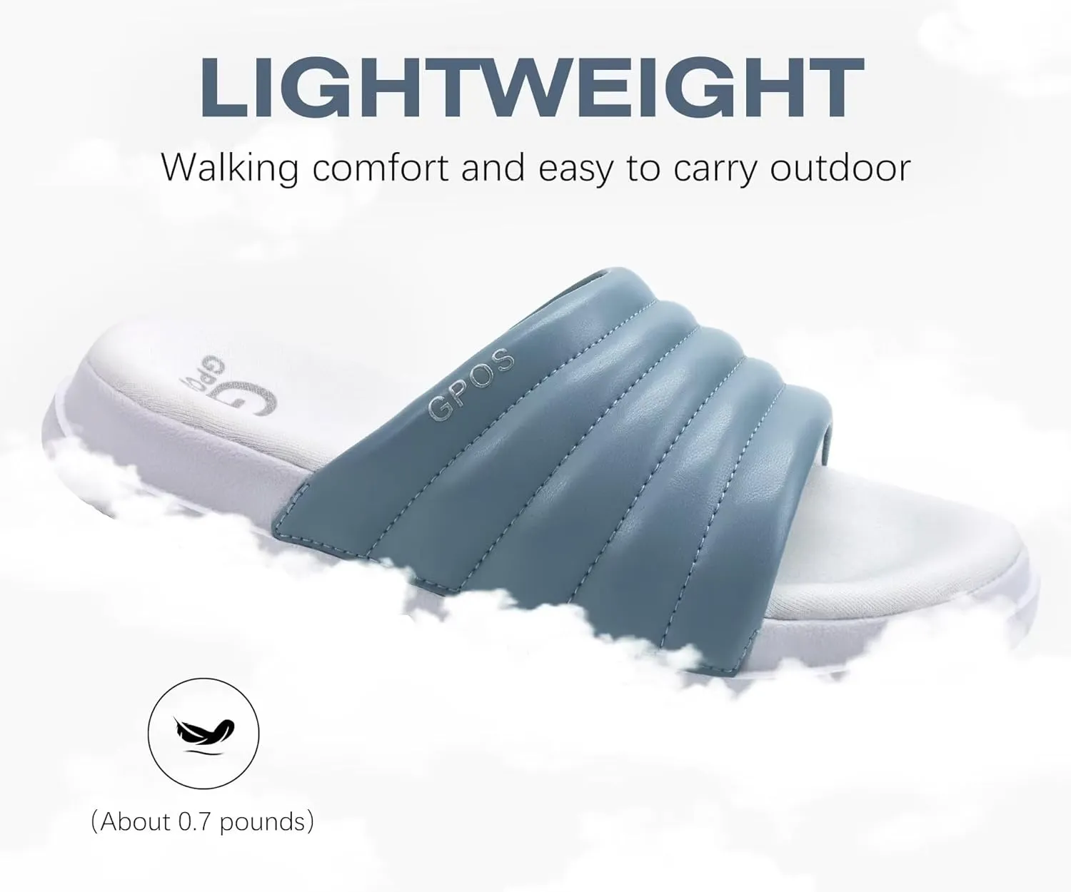 GPOS Womens Slides with Memory Foam Soft Cushioned Cozy House Slippers for Woman Comfy Open Toe Ladies Sandals Leather Slip on Bedroom Shoes Plantar Fasciitis Indoor Outdoor