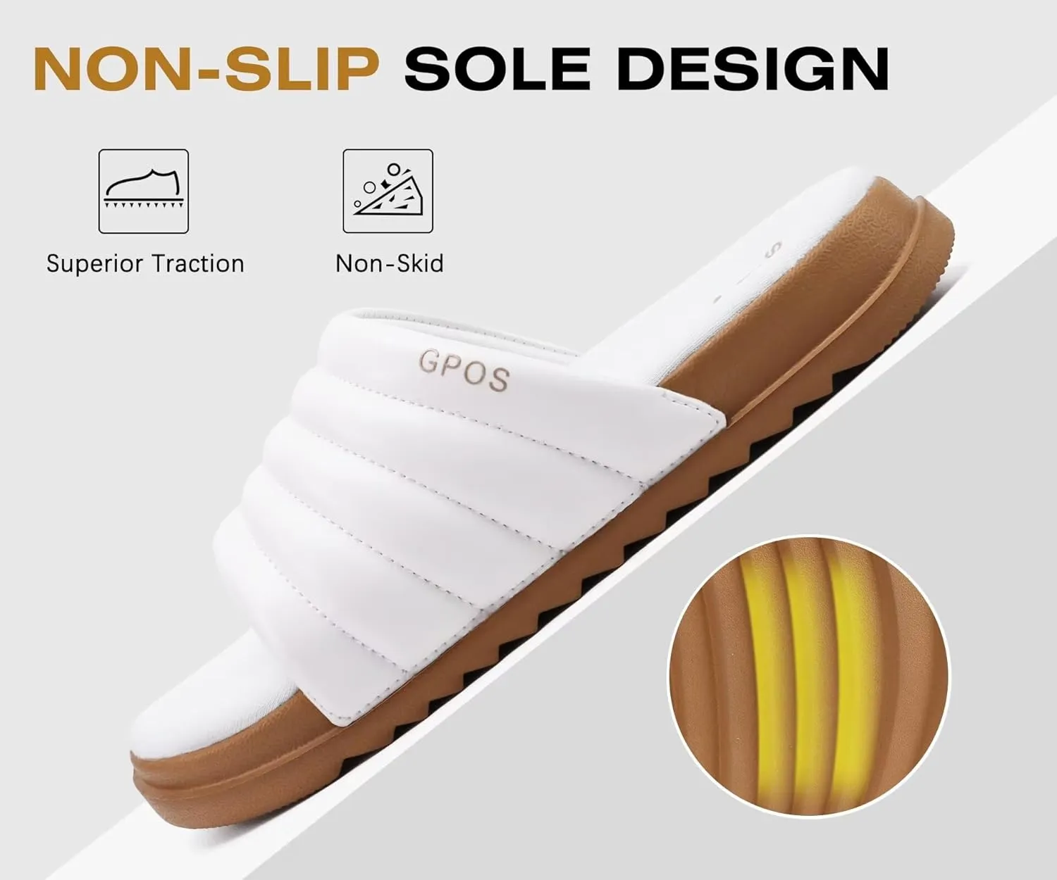 GPOS Womens Slides with Memory Foam Soft Cushioned Cozy House Slippers for Woman Comfy Open Toe Ladies Sandals Leather Slip on Bedroom Shoes Plantar Fasciitis Indoor Outdoor