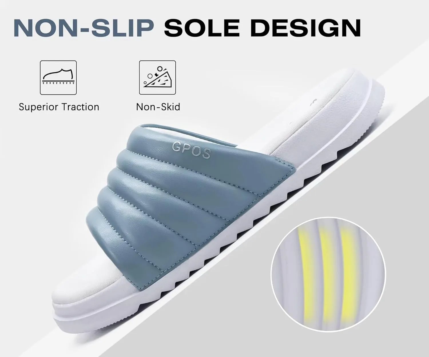 GPOS Womens Slides with Memory Foam Soft Cushioned Cozy House Slippers for Woman Comfy Open Toe Ladies Sandals Leather Slip on Bedroom Shoes Plantar Fasciitis Indoor Outdoor