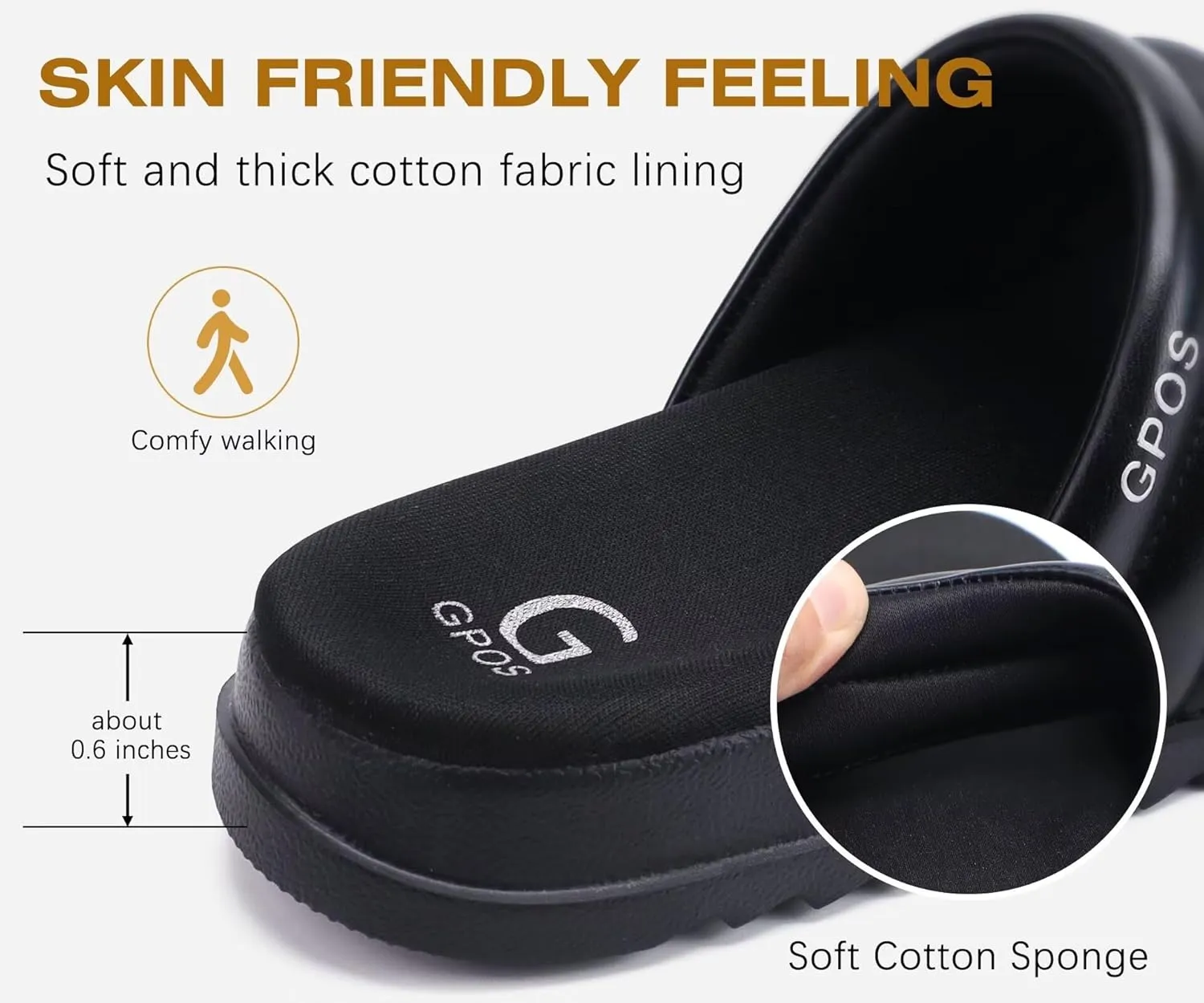 GPOS Womens Slides with Memory Foam Soft Cushioned Cozy House Slippers for Woman Comfy Open Toe Ladies Sandals Leather Slip on Bedroom Shoes Plantar Fasciitis Indoor Outdoor