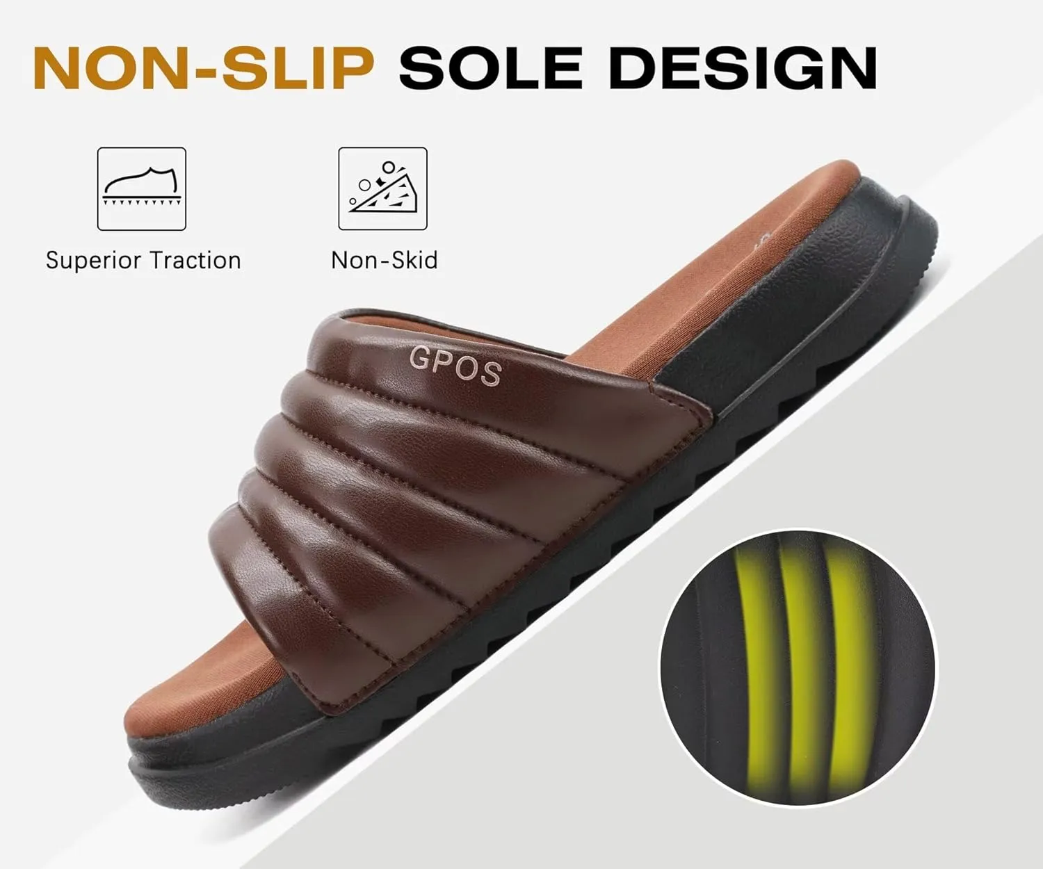 GPOS Womens Slides with Memory Foam Soft Cushioned Cozy House Slippers for Woman Comfy Open Toe Ladies Sandals Leather Slip on Bedroom Shoes Plantar Fasciitis Indoor Outdoor