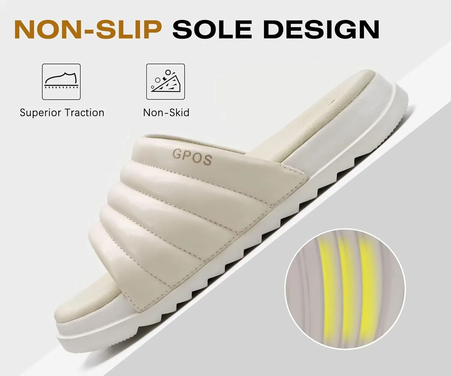 GPOS Womens Slides with Memory Foam Soft Cushioned Cozy House Slippers for Woman Comfy Open Toe Ladies Sandals Leather Slip on Bedroom Shoes Plantar Fasciitis Indoor Outdoor