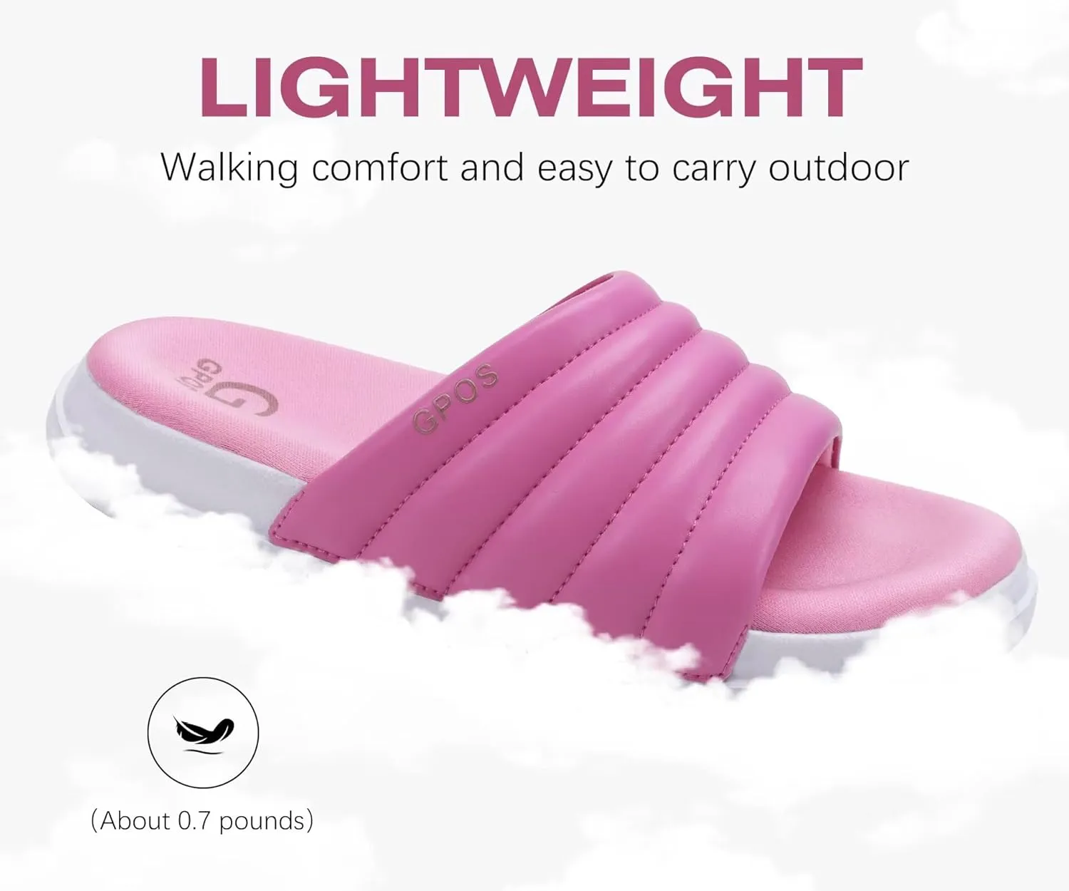 GPOS Womens Slides with Memory Foam Soft Cushioned Cozy House Slippers for Woman Comfy Open Toe Ladies Sandals Leather Slip on Bedroom Shoes Plantar Fasciitis Indoor Outdoor