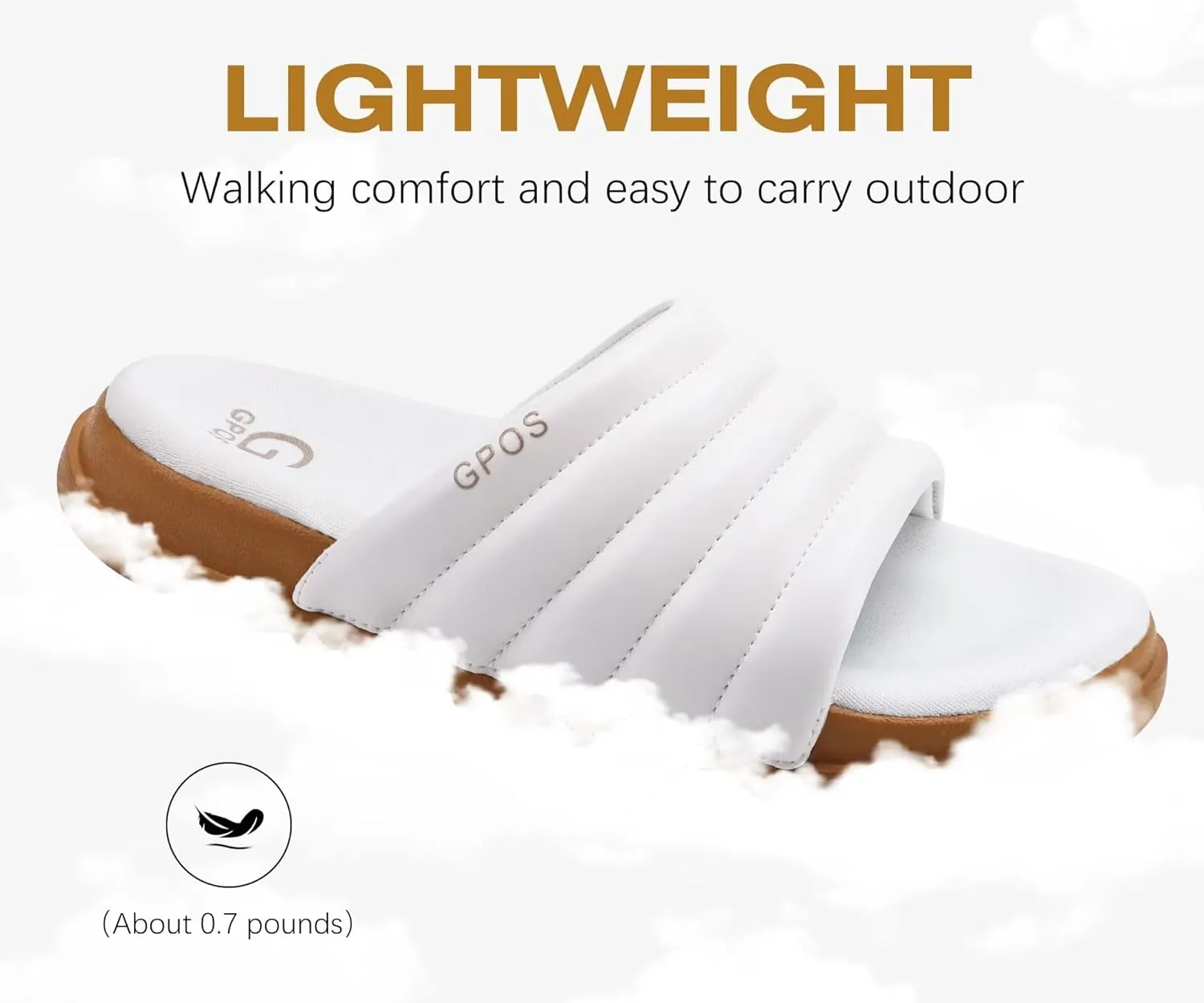 GPOS Womens Slides with Memory Foam Soft Cushioned Cozy House Slippers for Woman Comfy Open Toe Ladies Sandals Leather Slip on Bedroom Shoes Plantar Fasciitis Indoor Outdoor