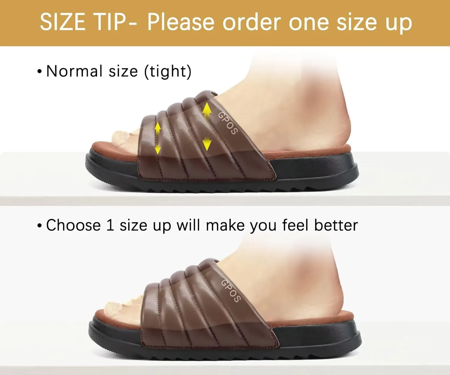 GPOS Womens Slides with Memory Foam Soft Cushioned Cozy House Slippers for Woman Comfy Open Toe Ladies Sandals Leather Slip on Bedroom Shoes Plantar Fasciitis Indoor Outdoor