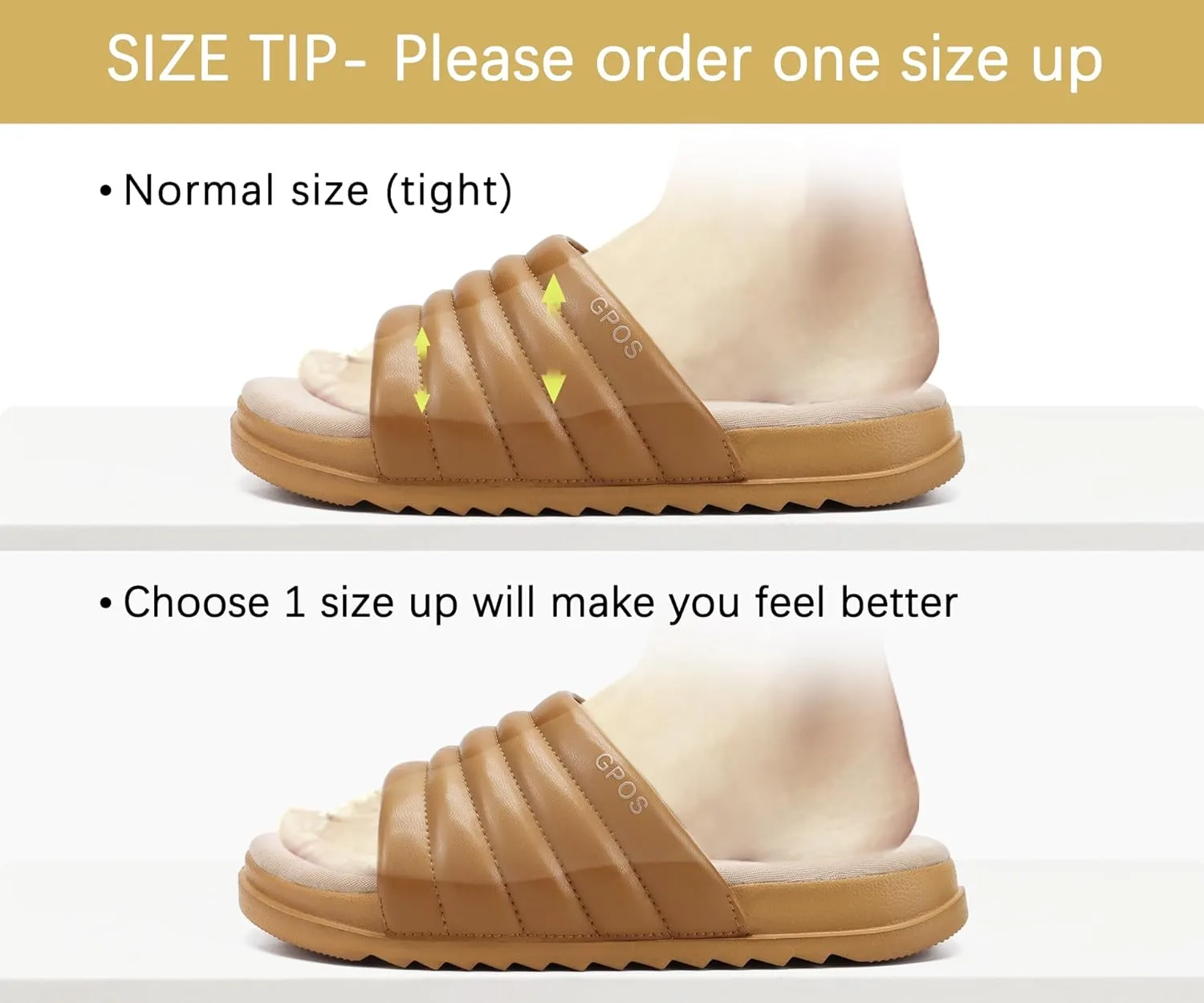 GPOS Womens Slides with Memory Foam Soft Cushioned Cozy House Slippers for Woman Comfy Open Toe Ladies Sandals Leather Slip on Bedroom Shoes Plantar Fasciitis Indoor Outdoor
