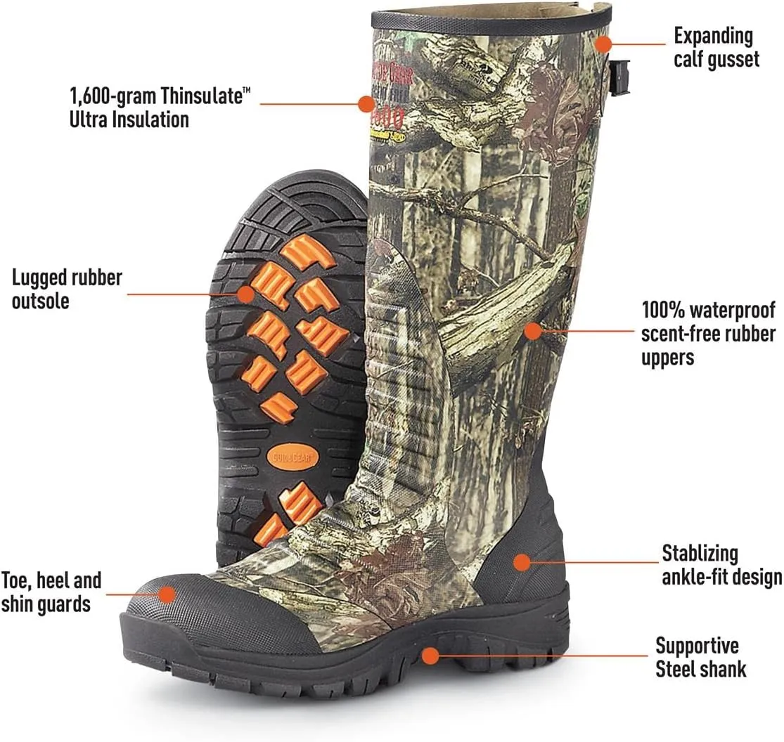 Guide Gear Men's Ankle Fit Camo Hunting Insulated Rubber Boots Waterproof Muck Rain Shoes, 1,600-gram