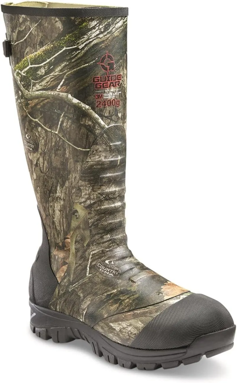 Guide Gear Men’s Ankle Fit Hunting Boots, Insulated Waterproof Rubber Rain Shoes, 2400-gram Mossy Oak Country DNA 10D (Medium)