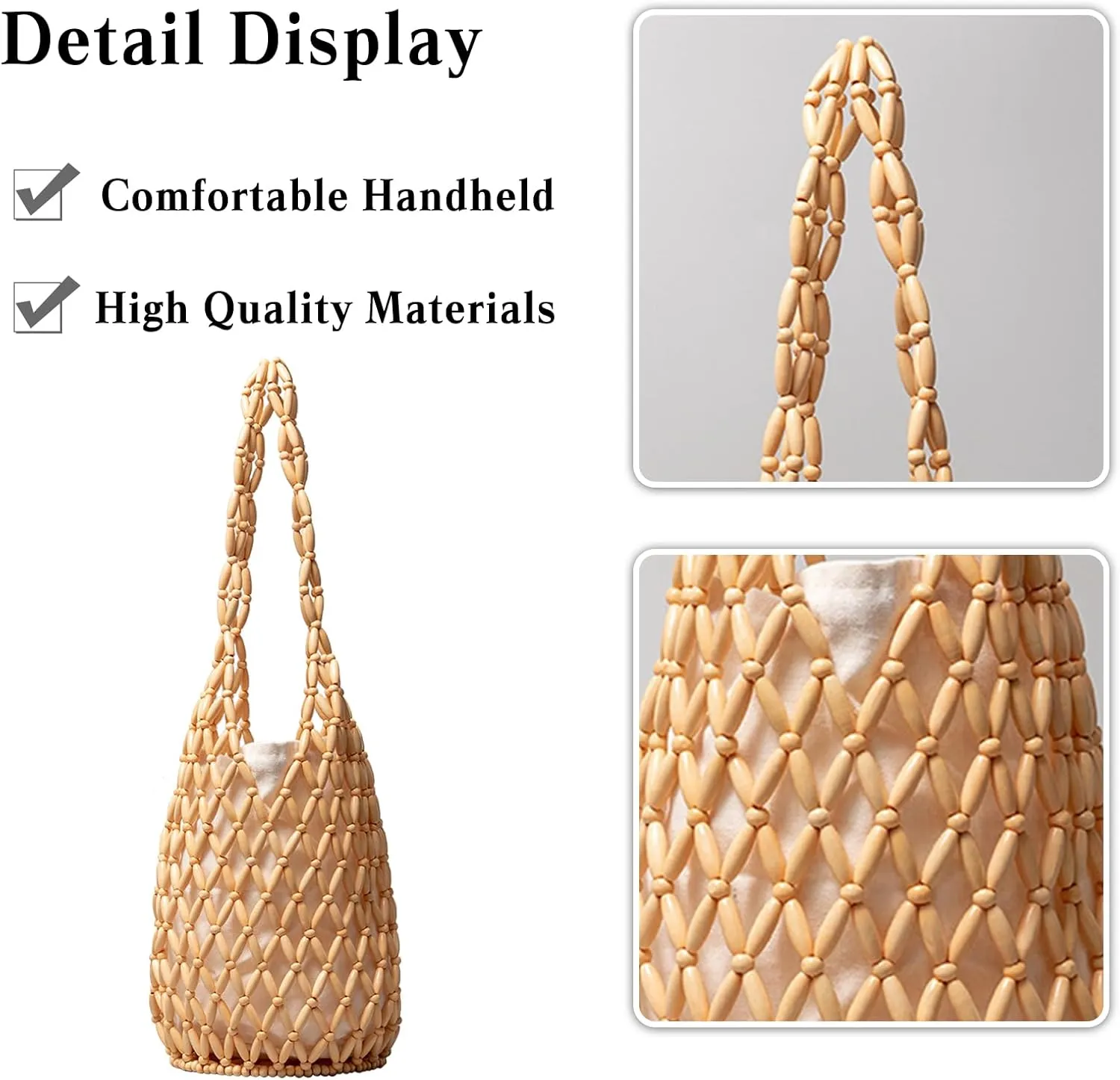 Handmade Woven Bucket Bag Drawstring Handbag for Women Summer Beach Bag Bohemian Clutch Bag Retro Top-handle Bag
