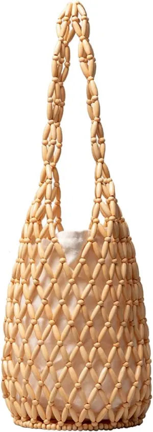 Handmade Woven Bucket Bag Drawstring Handbag for Women Summer Beach Bag Bohemian Clutch Bag Retro Top-handle Bag