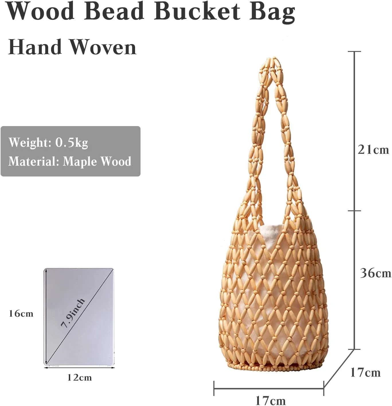 Handmade Woven Bucket Bag Drawstring Handbag for Women Summer Beach Bag Bohemian Clutch Bag Retro Top-handle Bag
