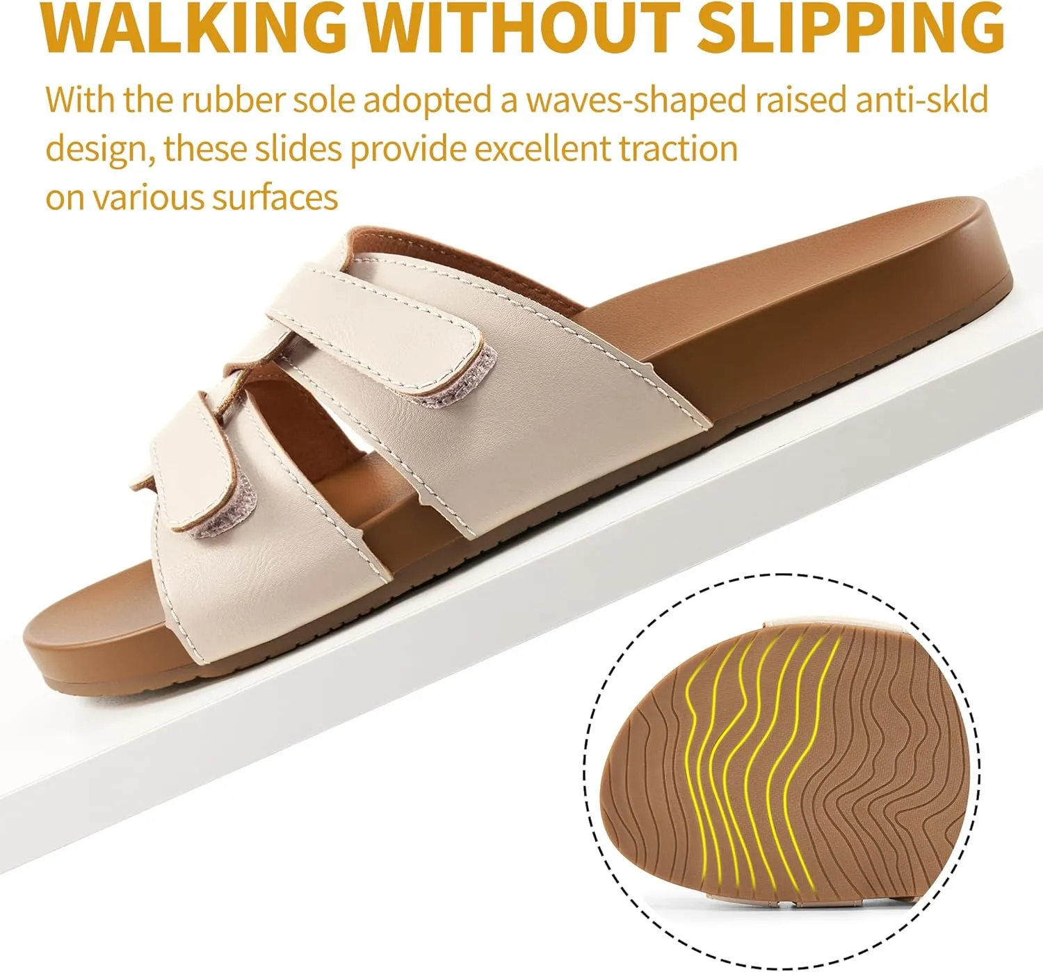 HARENCE Slides for Women Flat Sandals: Comfortable Flats with Adjustable Double Straps Womens Slip on Shoes for Summer Beach Walking