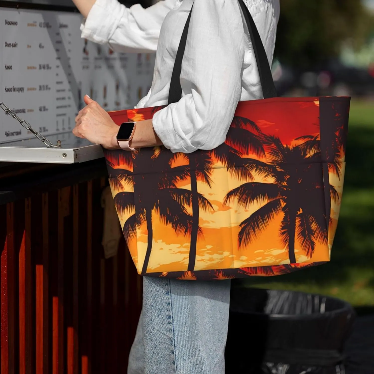 Hawaiian Print Large Beach Tote Bag Women Waterproof Sandproof Zipper Beach Tote Bag For Pool Gym Grocery Travel With Wet