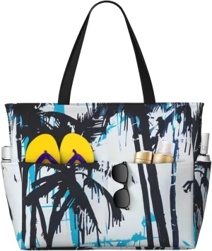 Hawaiian Print Large Beach Tote Bag Women Waterproof Sandproof Zipper Beach Tote Bag For Pool Gym Grocery Travel With Wet