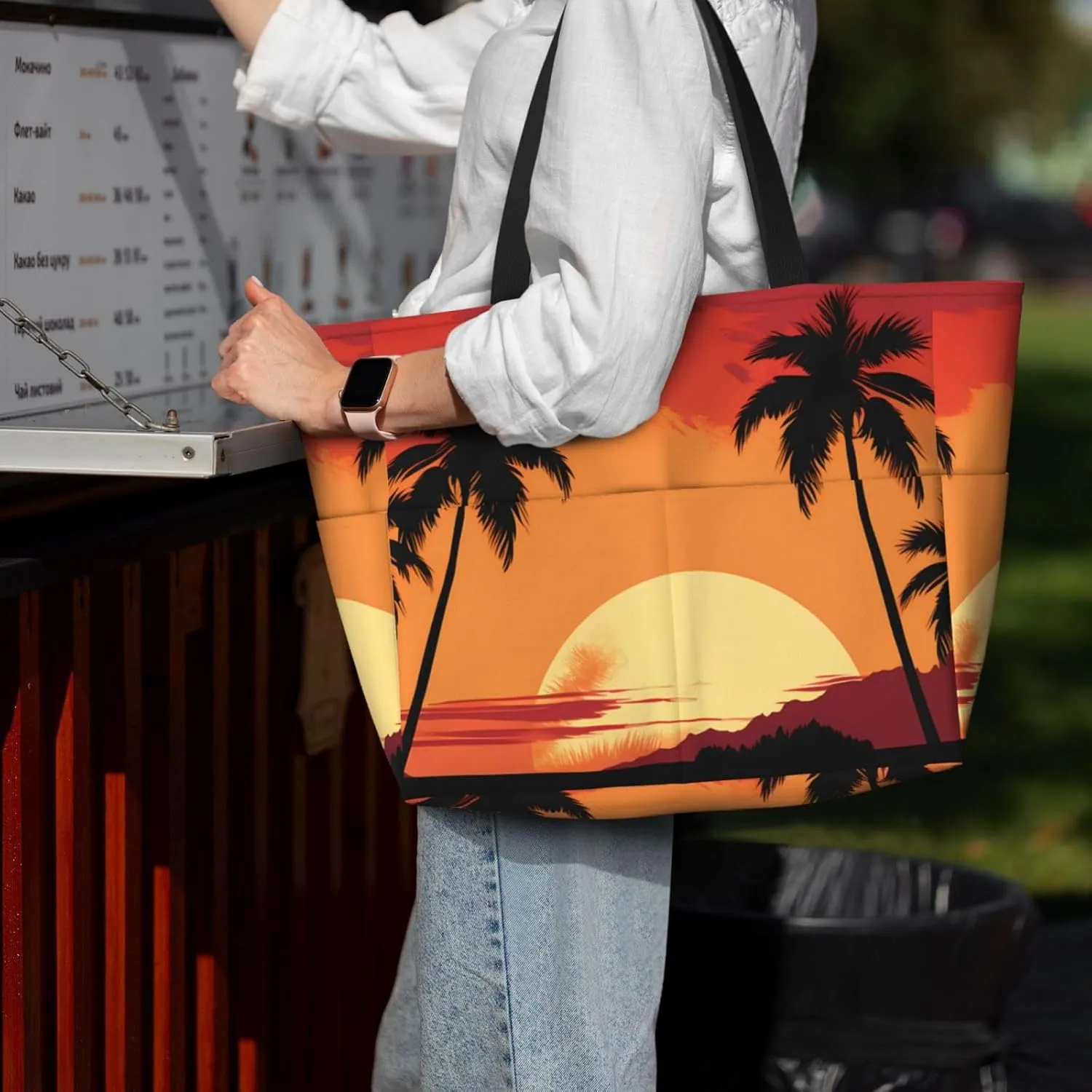 Hawaiian Print Large Beach Tote Bag Women Waterproof Sandproof Zipper Beach Tote Bag For Pool Gym Grocery Travel With Wet
