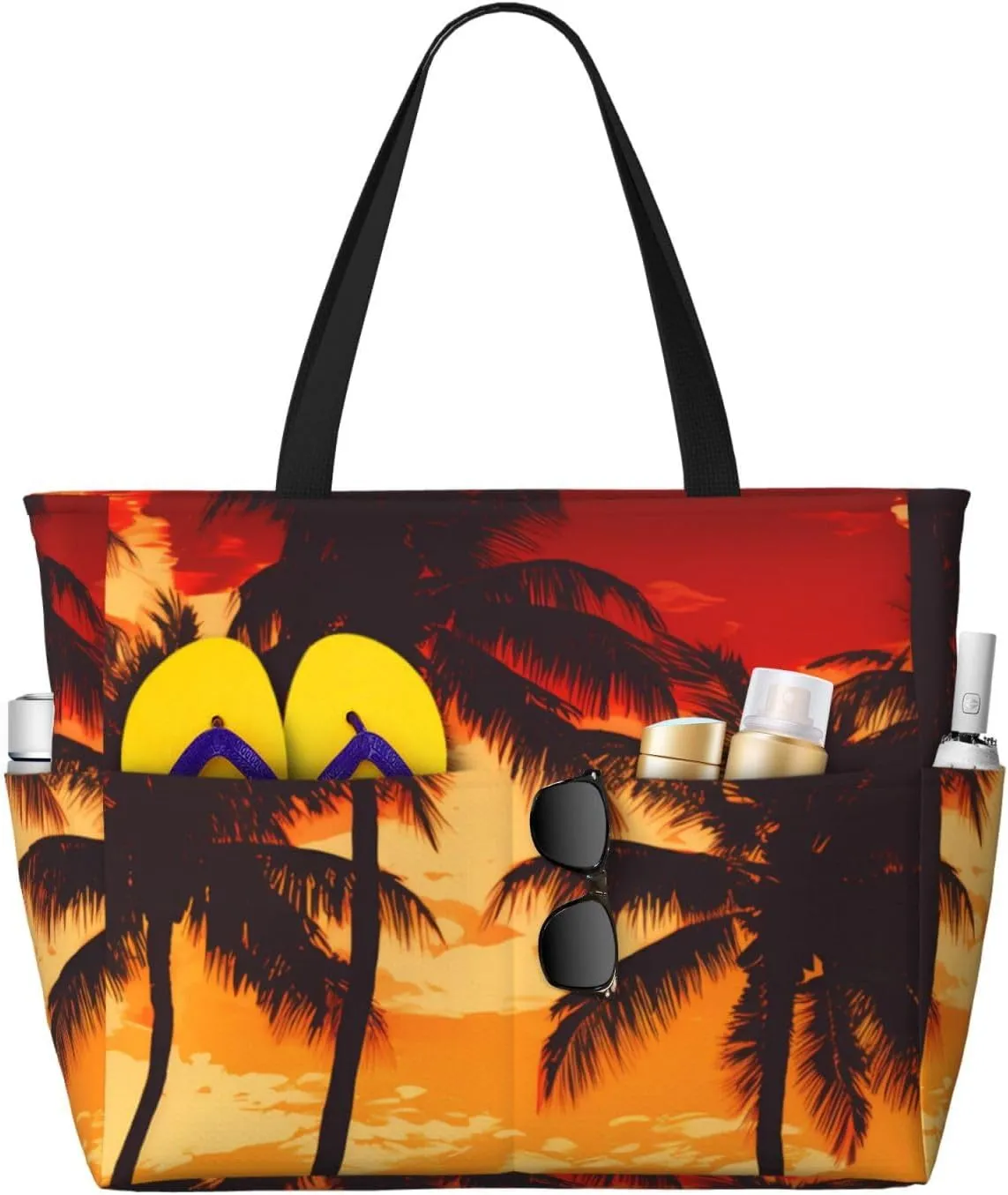 Hawaiian Print Large Beach Tote Bag Women Waterproof Sandproof Zipper Beach Tote Bag For Pool Gym Grocery Travel With Wet