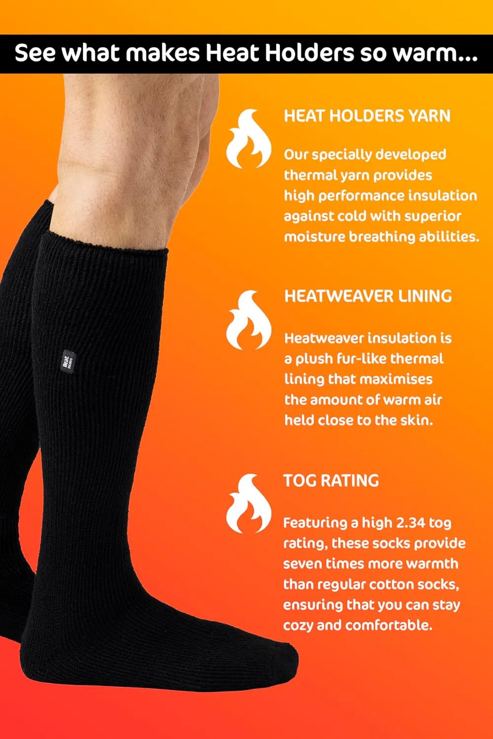 Heat Holders - 3 Pairs Knee High Thermal Socks for Men & Women | Extra Thick Warm Socks for Winter Boots
