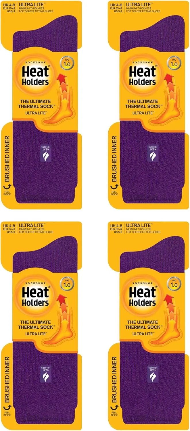Heat Holders Ultra Lite - 4 Pairs Thermal Winter Socks for Women | Ultra Thin Warm Socks