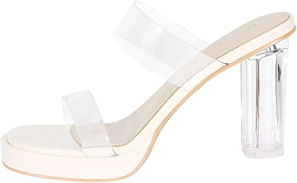 Heels Charm Women's Platform Heels Clear Chunky Block Heeled Sandals Open Toe Two Strap Slip On Block High Heel Sandal Dress Dancing Sandals Daily Work Party Shoes