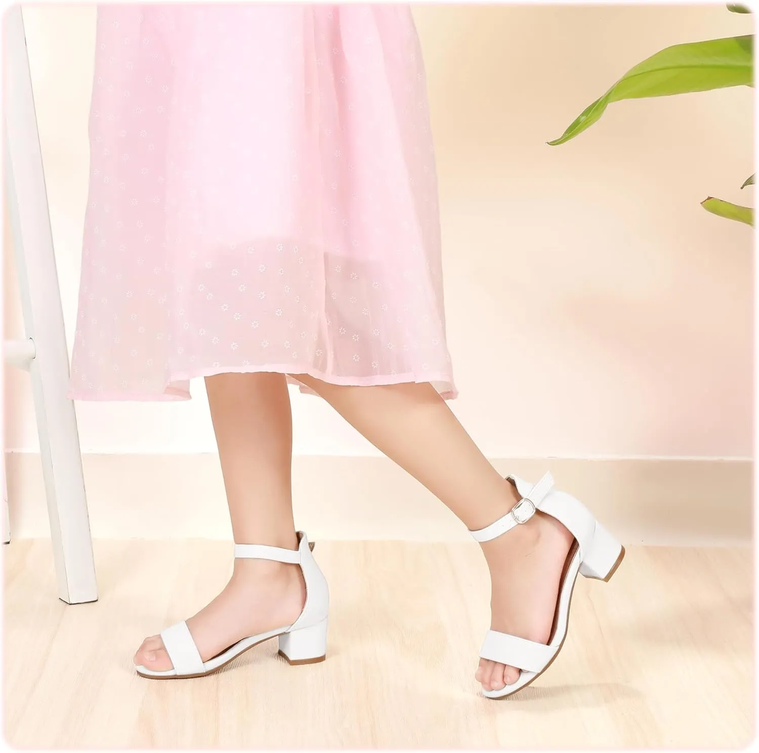 Hehainom Girls Heels Sandals Ankle Strap Dress Shoes Toddler Little Big Kid Flower Girl Wedding Party Pumps Shoes
