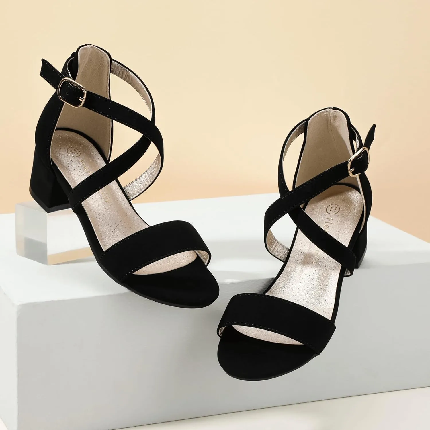 Hehainom Girls Heels Sandals Ankle Strap Dress Shoes Toddler Little Big Kid Flower Girl Wedding Party Pumps Shoes