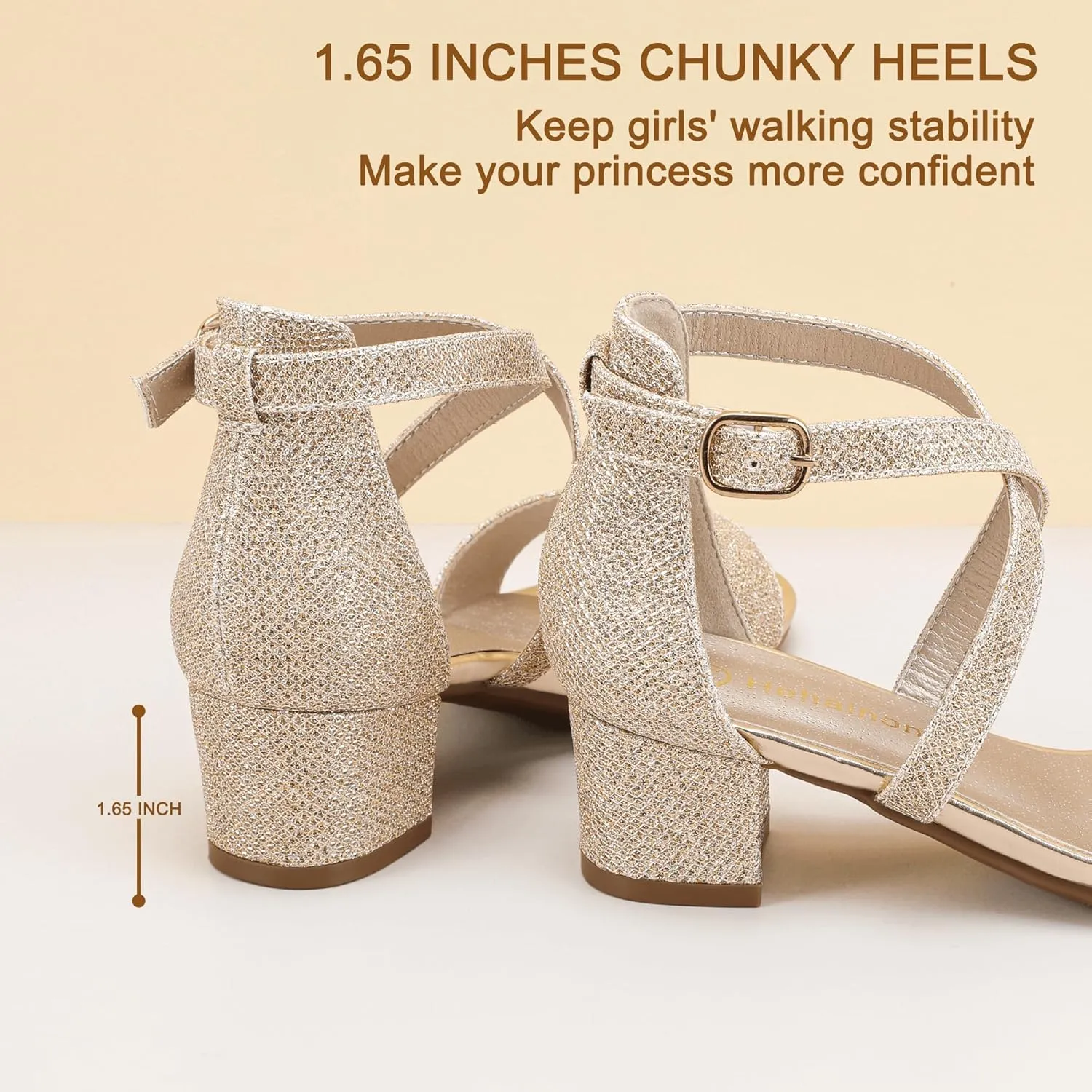 Hehainom Girls Heels Sandals Ankle Strap Dress Shoes Toddler Little Big Kid Flower Girl Wedding Party Pumps Shoes
