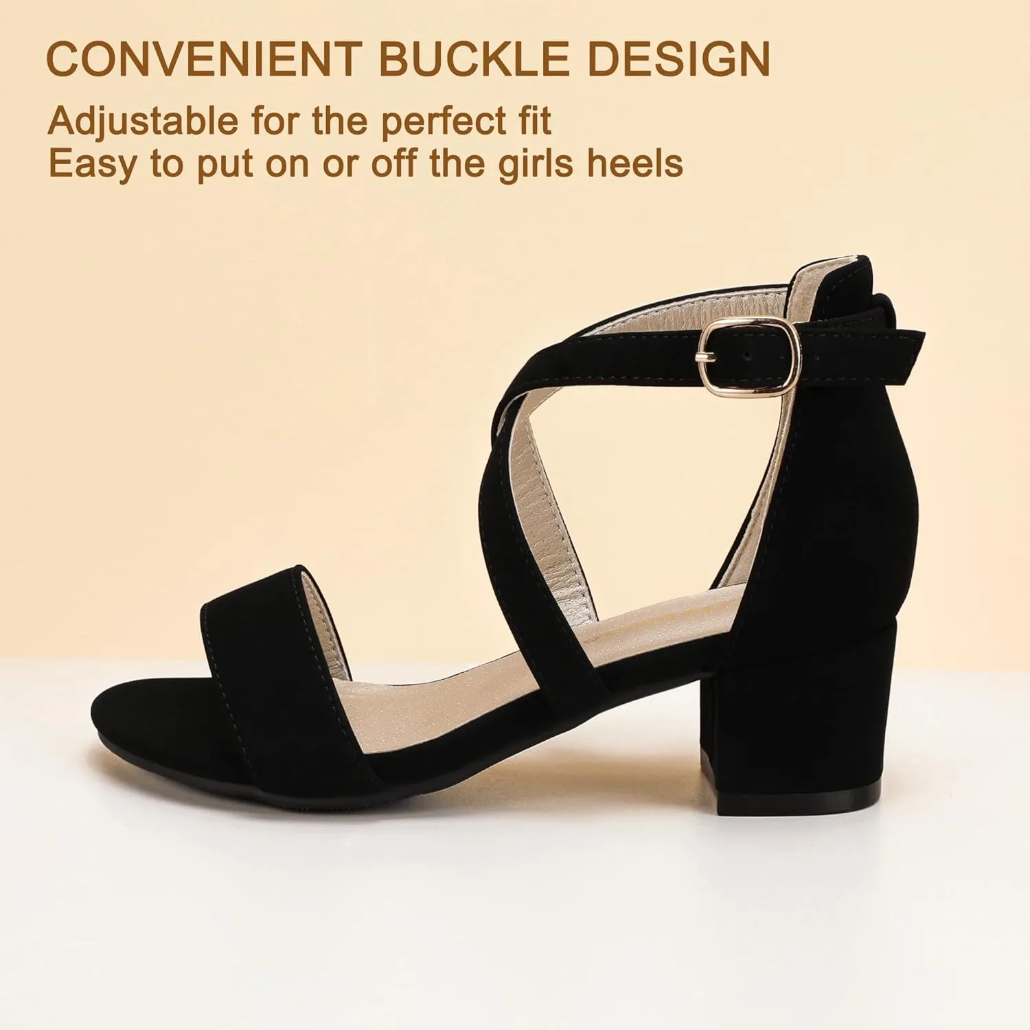 Hehainom Girls Heels Sandals Ankle Strap Dress Shoes Toddler Little Big Kid Flower Girl Wedding Party Pumps Shoes