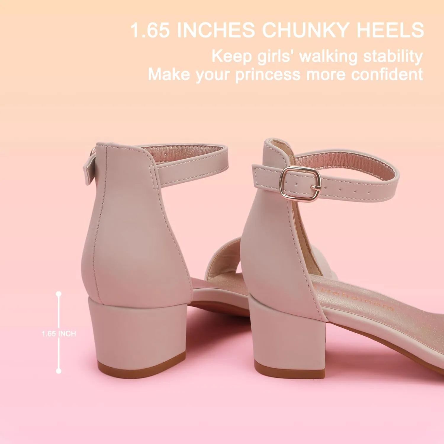 Hehainom Girls Heels Sandals Ankle Strap Dress Shoes Toddler Little Big Kid Flower Girl Wedding Party Pumps Shoes