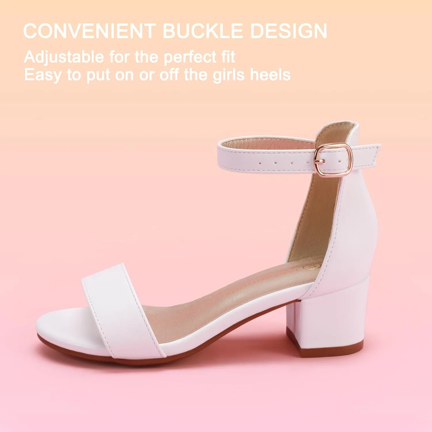 Hehainom Girls Heels Sandals Ankle Strap Dress Shoes Toddler Little Big Kid Flower Girl Wedding Party Pumps Shoes