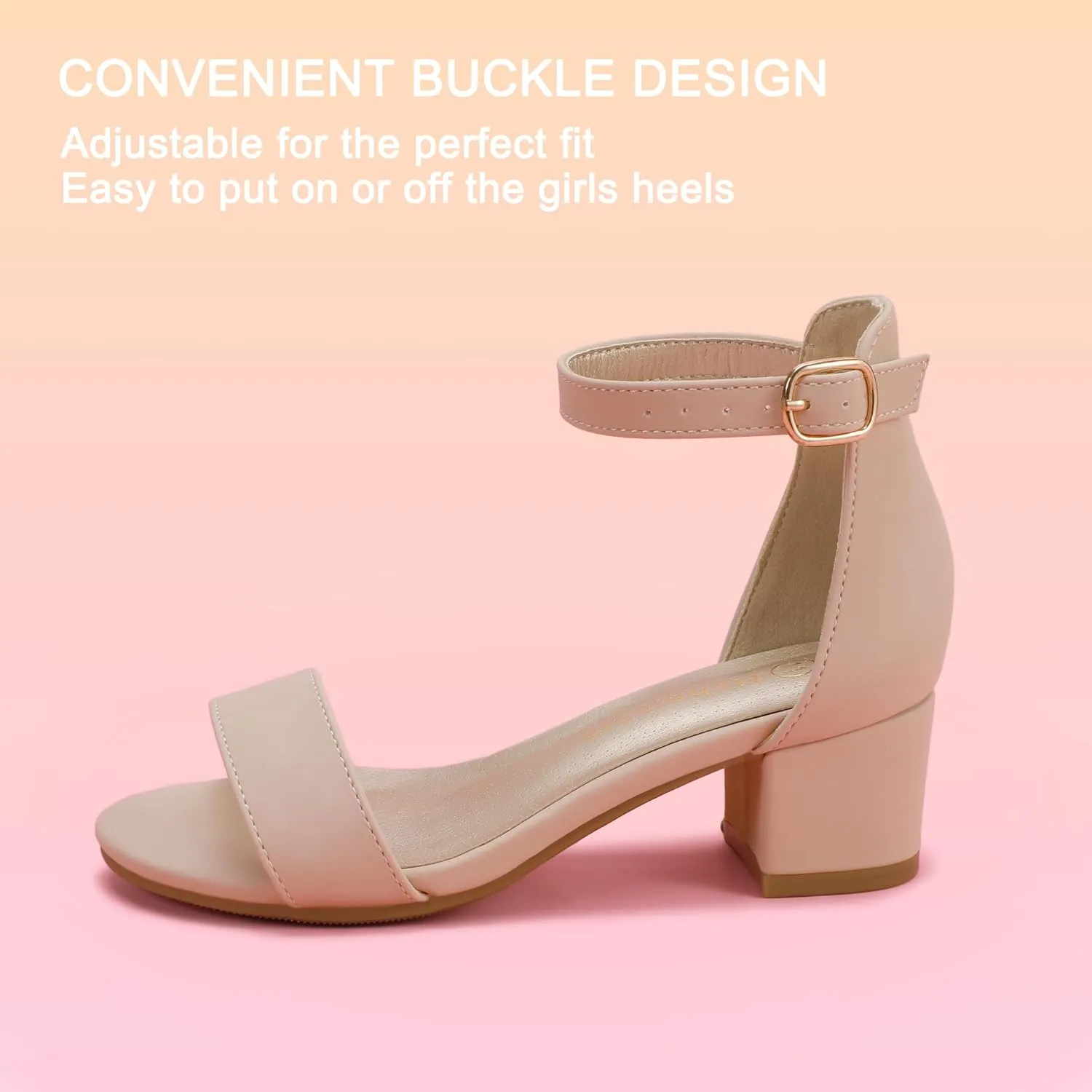 Hehainom Girls Heels Sandals Ankle Strap Dress Shoes Toddler Little Big Kid Flower Girl Wedding Party Pumps Shoes