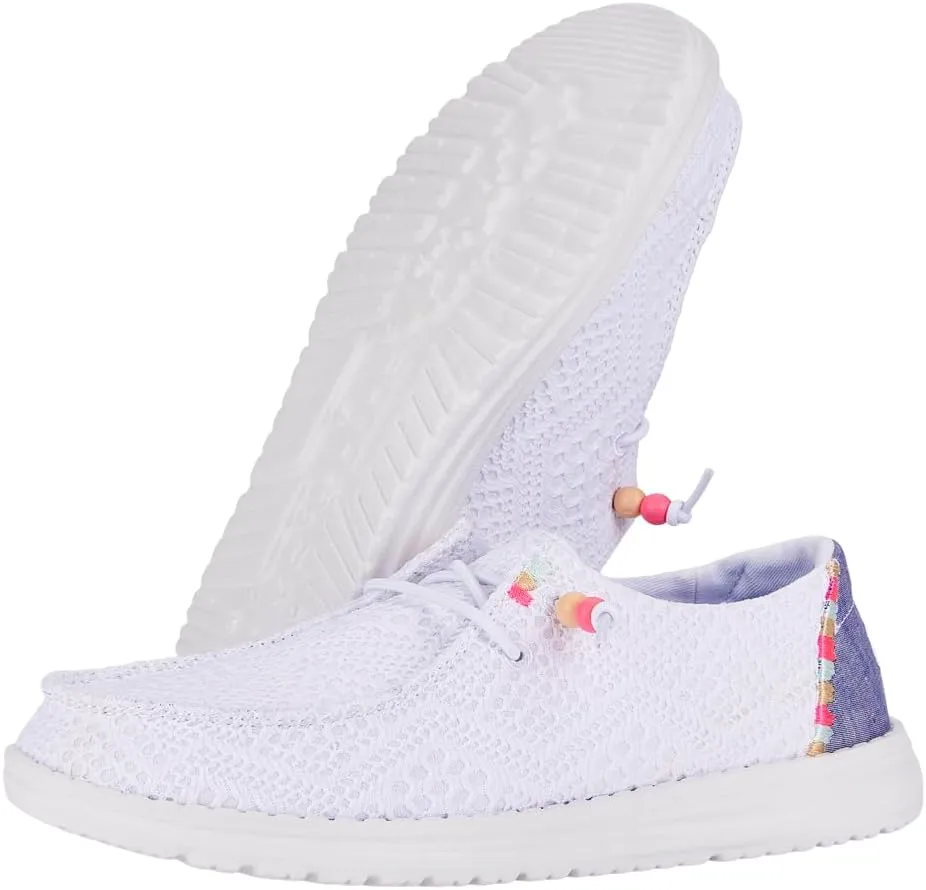 Hey Dude Wendy Boho Crochet Loafers for Women – Textile Upper & Lining – Lace-up Closure – Textile Outsole