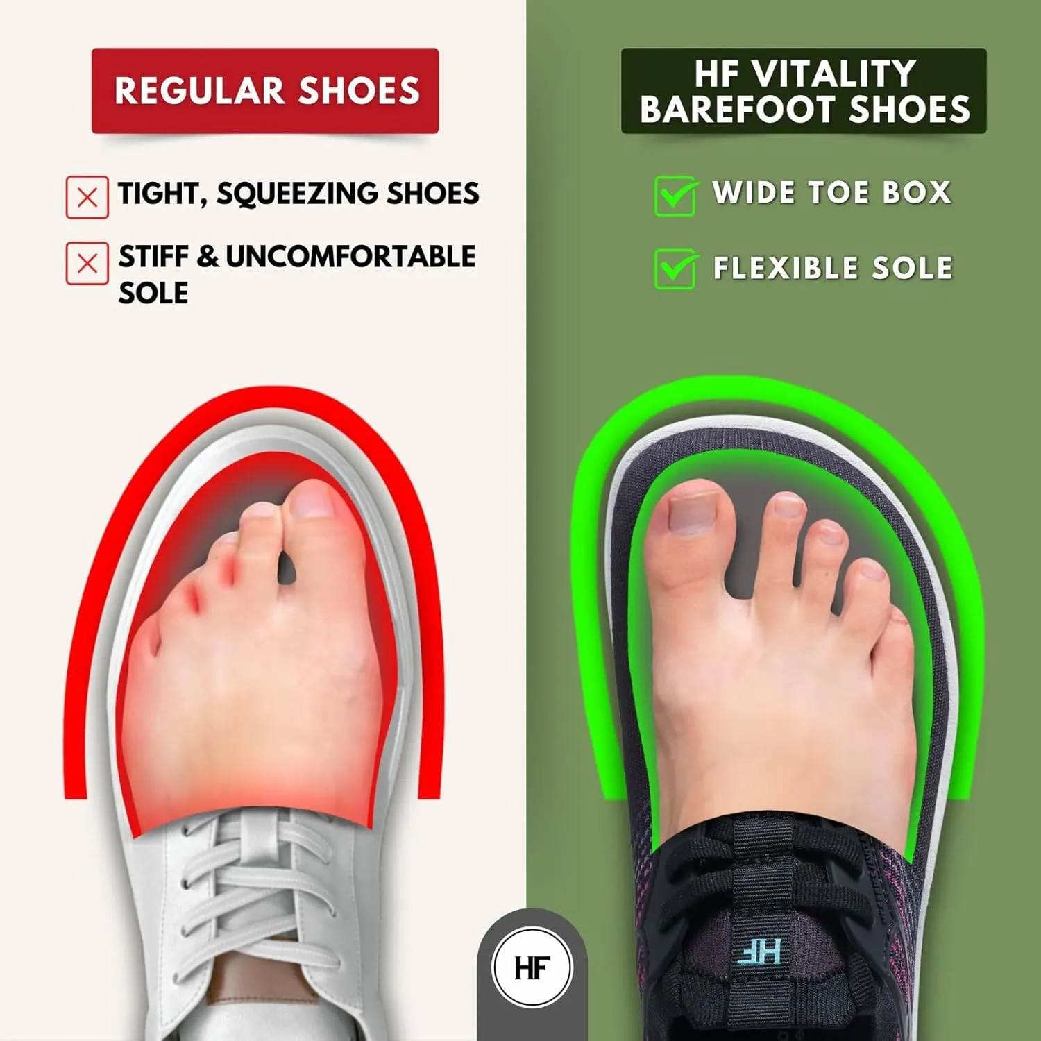 HF Vitality Healthy Ergonomic Supportive Barefoot Shoes, Zero Drop Sole, Wide Toe Box, Lightweight, Breathable Walking Sneakers Outdoor Running Footwear Unisex
