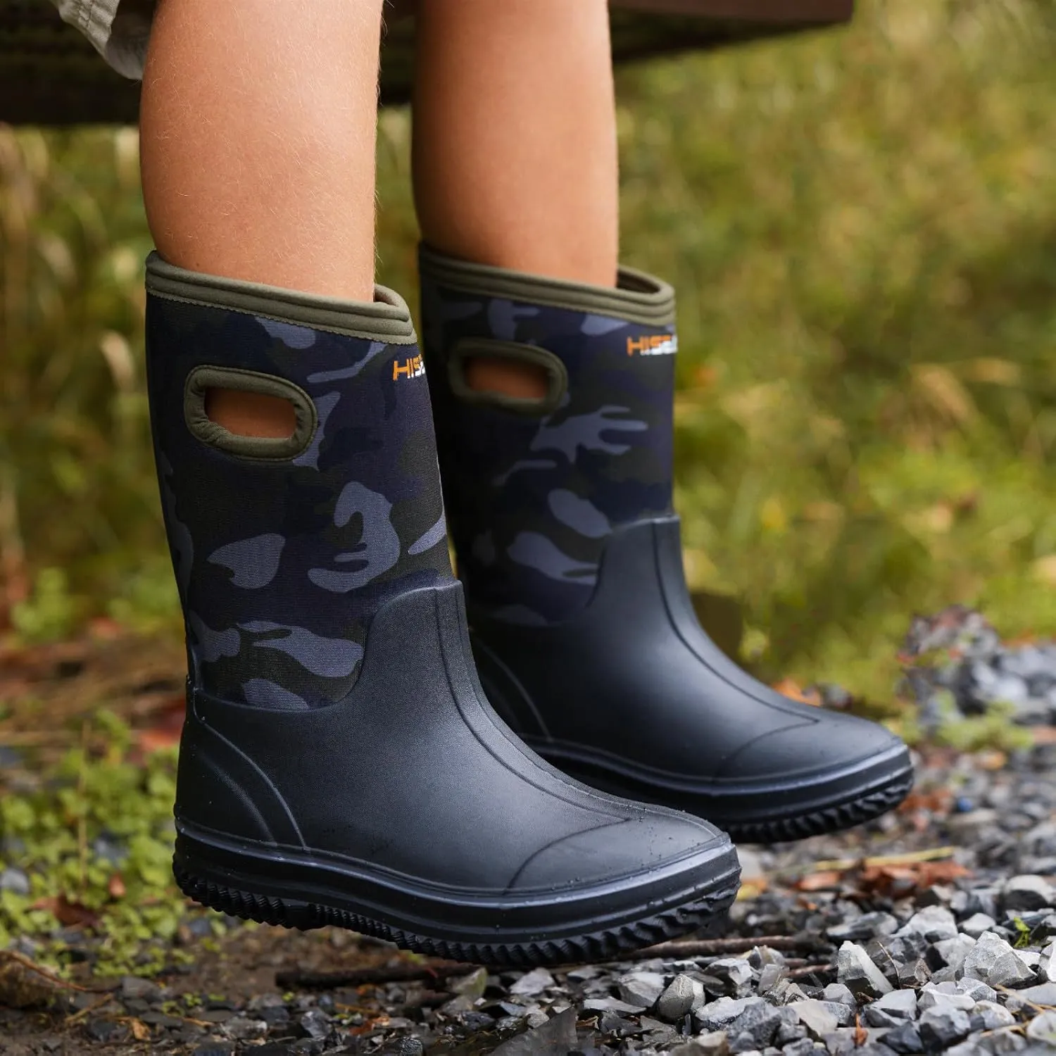 HISEA Kids Rain Boots for Boys Girls, Waterproof Insulated Rubber Neoprene Boots, Seamless Outdoor Boots with Handles Rainboot All Weather Mud Boots for Rain, Snow, Winter and Muck (Little Kid/Big Kid)