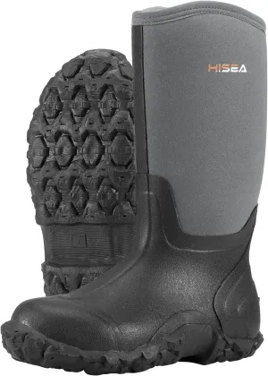 HISEA Men's Rain Boots Neoprene Rubber Boots Waterproof Insulated Mud Boots Mid Height Garden Shoes
